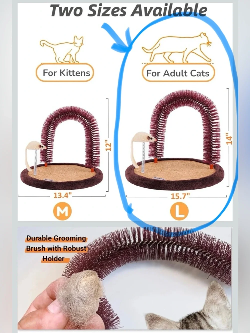 Multi-Function Cat Grooming Scratcher with Arch and Toy - Brown
